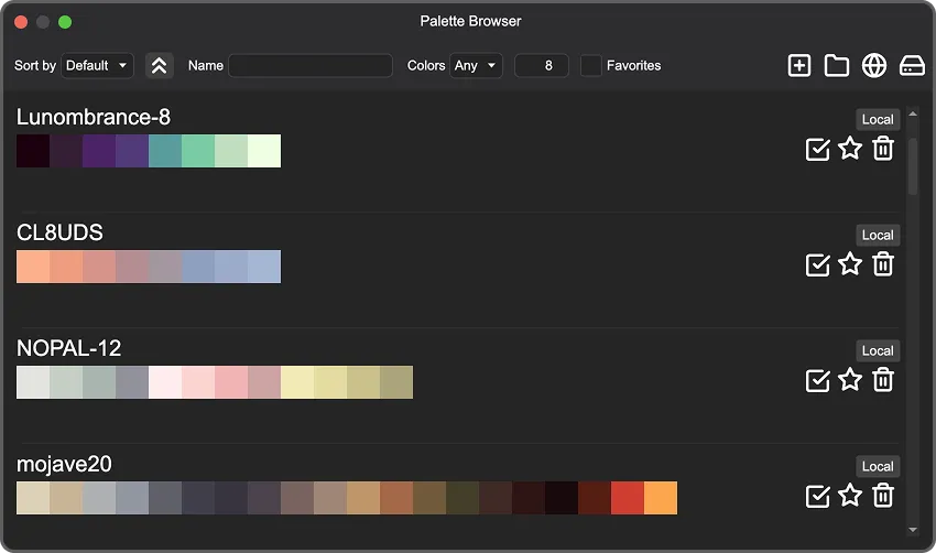 Screenshot of the Palette Browser