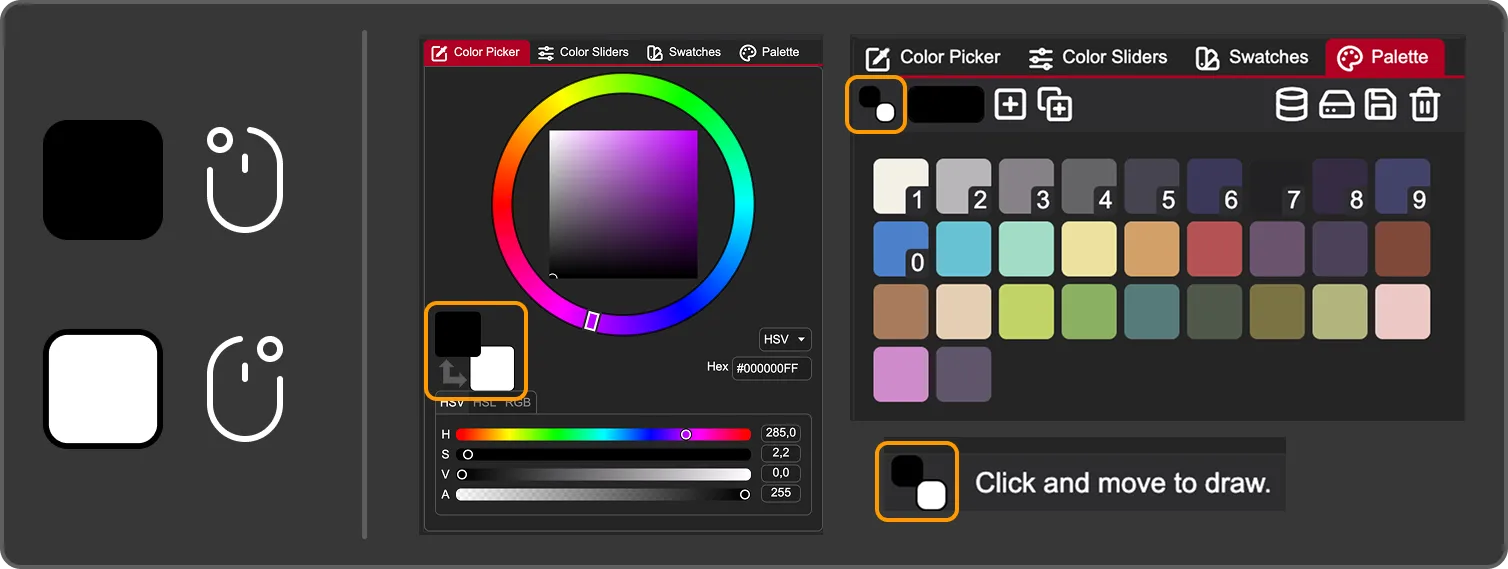 Infographic with the location of color squares