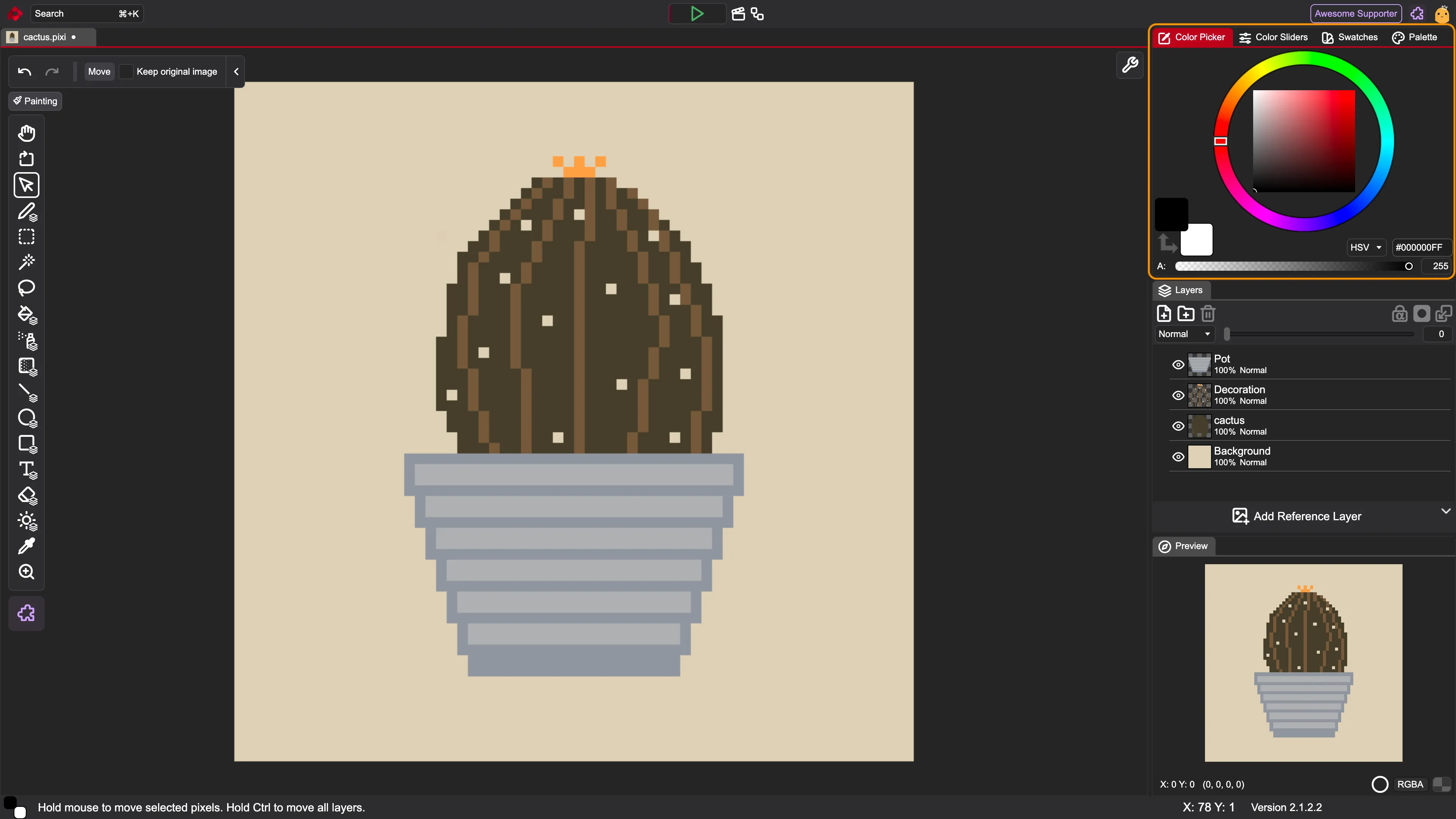 Screenshot of the UI with a highlight on the Color Picker.