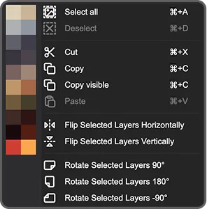 Screenshot of the context menu with palette colors