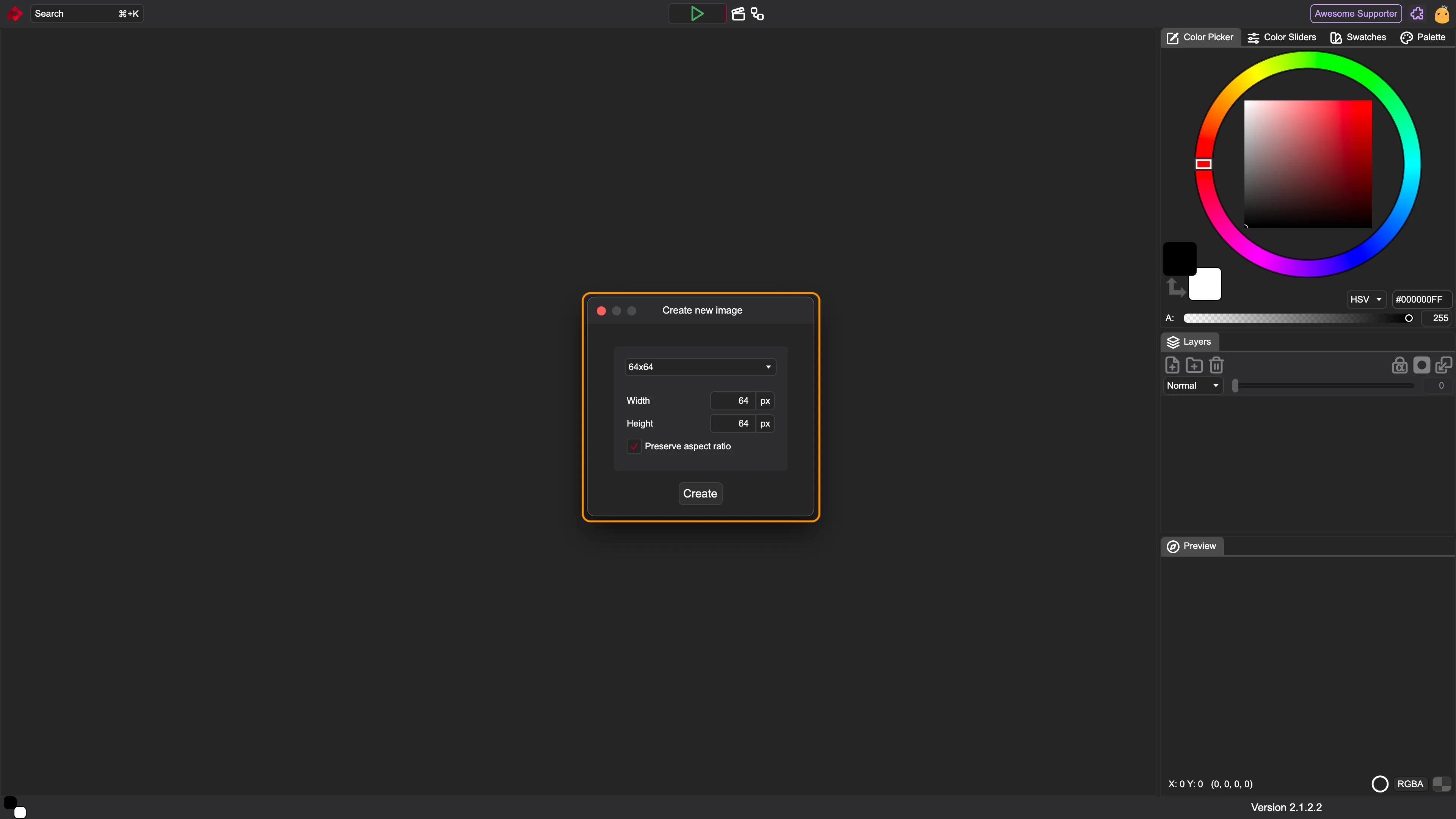Screenshot of the create new image window with highlights.