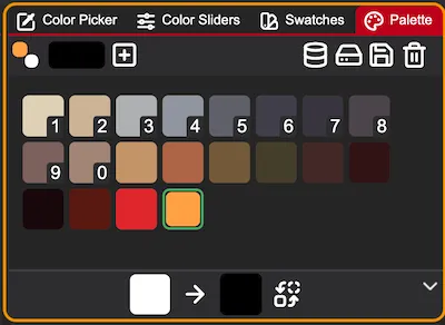 Screenshot of the UI with a highlight on the Color Palette.