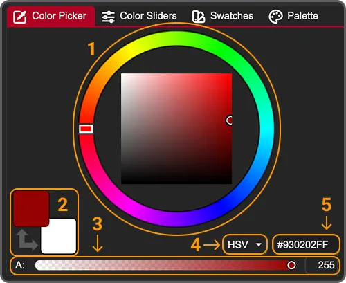 Screenshot of the Color Picker tab with highlights.