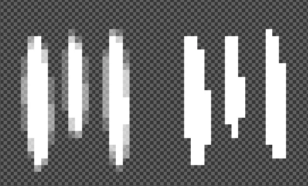 The same brush applied in pixel art and painting toolsets