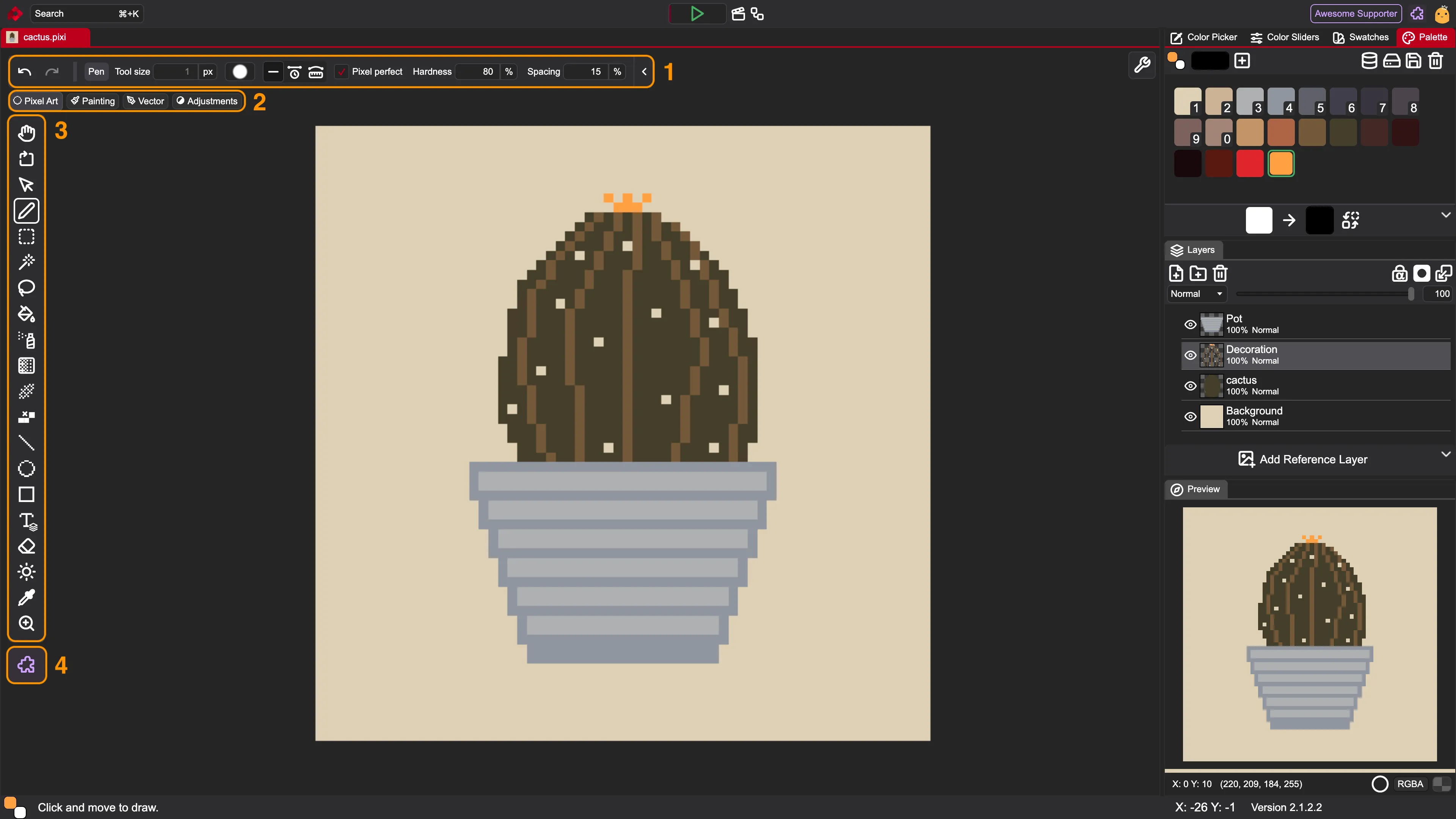 Screenshot of the UI with highlights on toolsets.
